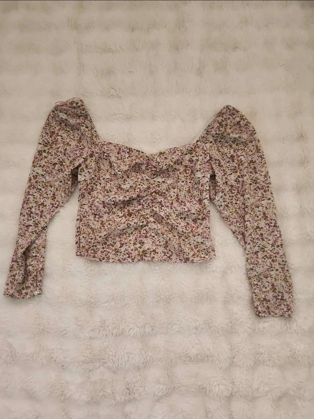 Astr Floral Off-Shoulder Puff Sleeve Crop Top - Pink Multi